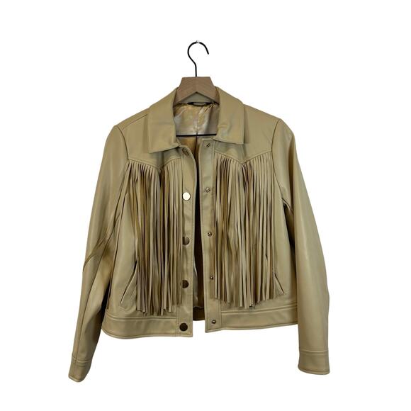 G by Giuliana Black Label Faux Leather Graphic Fringe Jacket Size XS - Picture 2 of 11